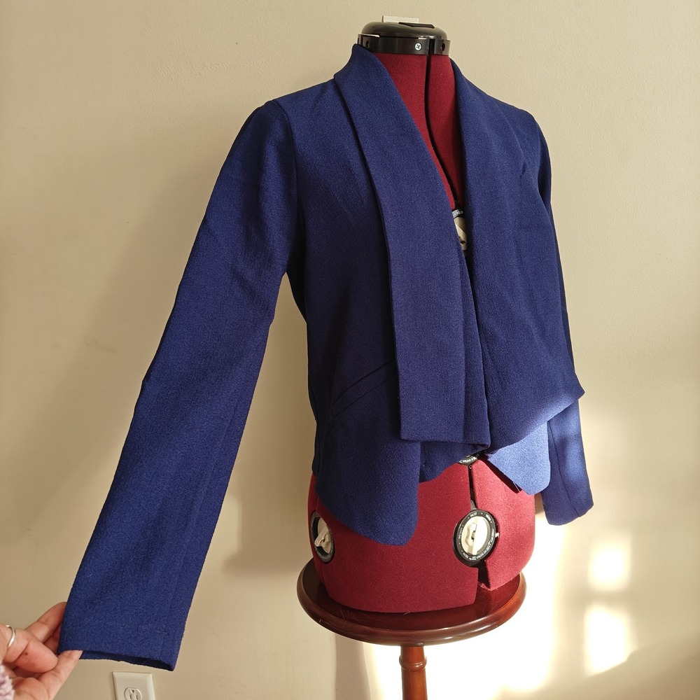 Sophie Rue Womens Blazer Jacket Dark Blue Short Cropped Open Drape Size Small‎